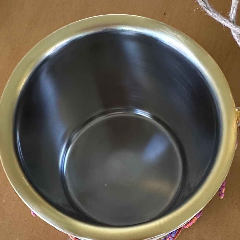 Anthropologie Gold Woven Floral Ice Bucket - Picture 5 of 10